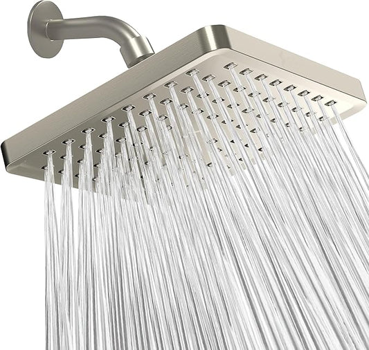 SparkPod Shower Head - High Pressure Rain - Premium Quality Luxury Design - 1-Min Install - Easy Clean Adjustable Replacement for Your Bathroom Shower Heads (Elegant Brushed Nickel, 8 Inch Square)