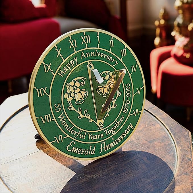 Anniversary Sundial Gift for 55th Emerald Wedding Anniversary in 2025 - Recycled Metal Home Decor Or Garden Present Idea - Handmade in UK for Him, Her Parents Or Couples 55 Year Celebration