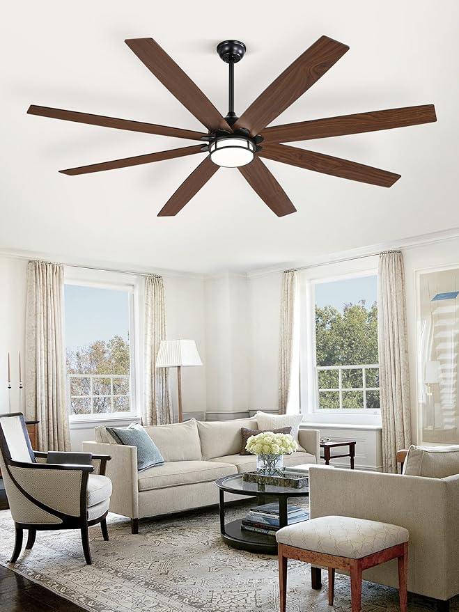 72 Inch Ceiling Fans with Lights, Large Black Ceiling Fans with Remote, Farmhouse Modern Ceiling Fan Fixtures with Bright LED Light for Living Room, Bedroom, Kitchen