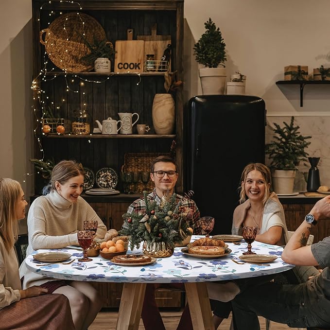 Round Tablecloth Waterproof Fitted Table Cloth Summer Fall Outdoor Circle Cover for 36-44" Tables Dining Kitchen Apartment Set Long Trips Car Travel Essentials Kids Party Decor Gifts