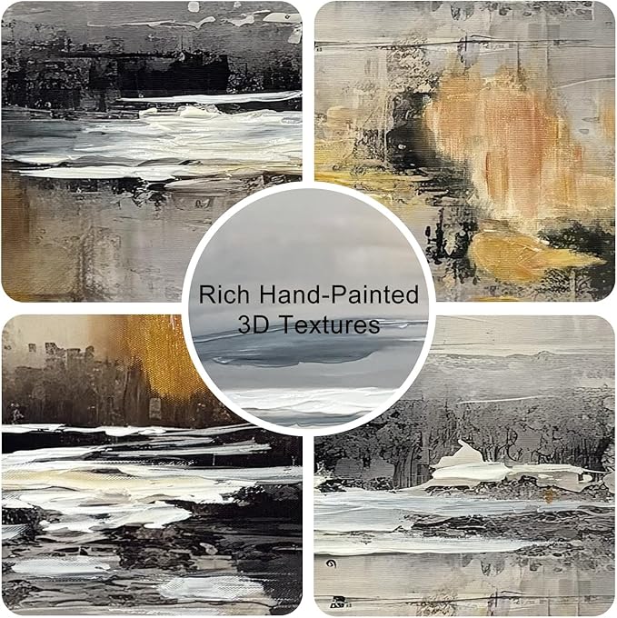 HOURIA Abstract Neutral Brown Tan Canvas Framed Wall Art Set,Textured Grunge Beige Wall Decor,Minimalist Black White Brush Stroke Artwork,Pastel Minimal Zen Print for Living Room,Bedroom-16 x24 x3
