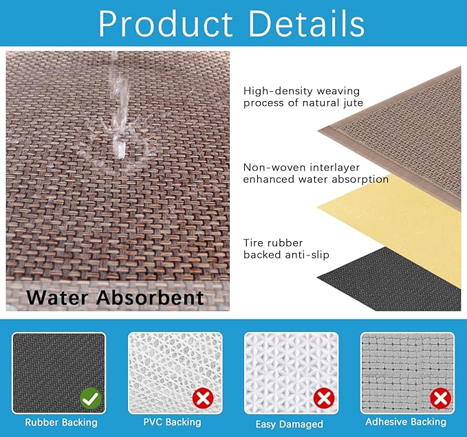 GOYLSER Jute Washable Rug Runner for Hallway, Low Pile Rubber Laundry Runner Rugs, 10 ft Woven Hall Rugs Runners Non Slip, Light Brown