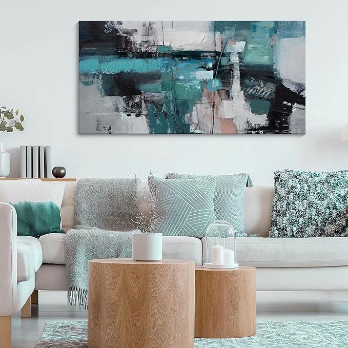 Large Elegant and Modern Painting Wall Art Abstract Picture for Living Room Gray Background Home Bedroom Decoration Green Framed Artwork Decor 24X48IN