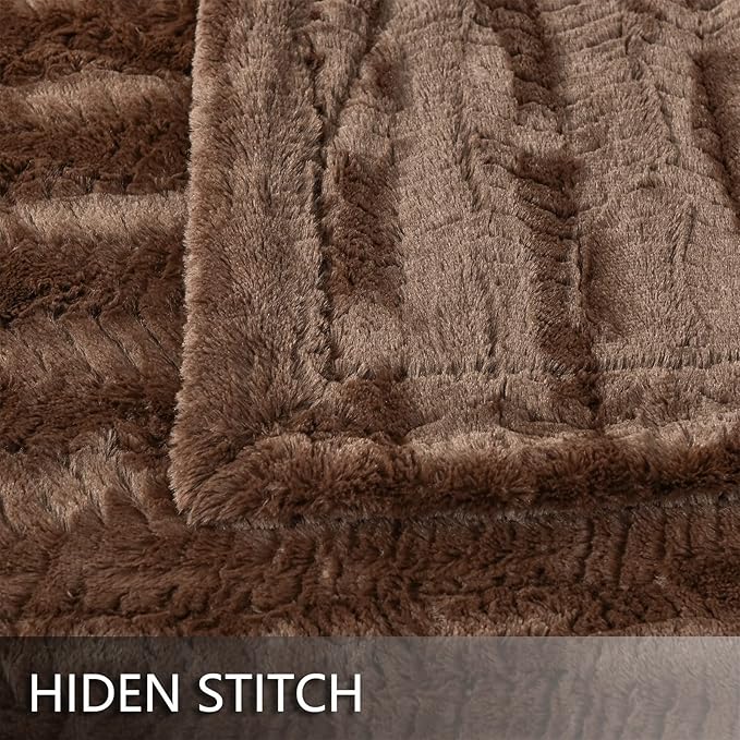YUSOKI Luxury Faux Fur Throw Blanket(Without Pillows) 2 Layers,3lb,All Ages,Home Decoration, (Brown,50" x 63")