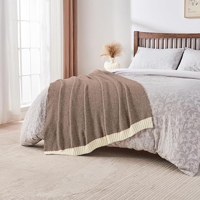 CozeCube Melange Blanket, Ultra Soft Dark Brown and White Throw Blanket, Warm Cozy Knit Fuzzy Plush Reversible Throw for Couch Bed Sofa, 50"x60"