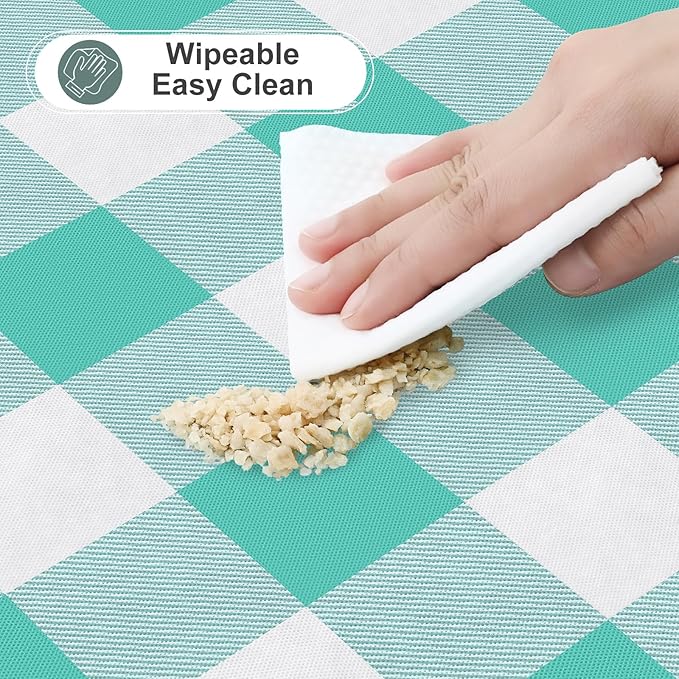 misaya Rectangle Waterproof Vinyl Table Cloth, Buffalo Flannel Backed Tablecloth, Wipeable Plastic Table Cover for Dinner, Kitchen, Outdoor (60" x 120", Teal and White)
