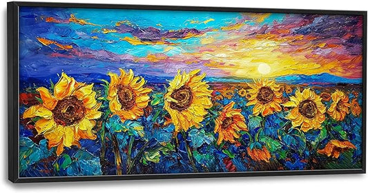 Sunflower Large Wall Art for Living Room Framed, Floral Wall Decor Pictures, Sunflower Field Landscape Canvas Print Painting, Aesthetic Artwork Bedroom Office Home Decor 60"x30"