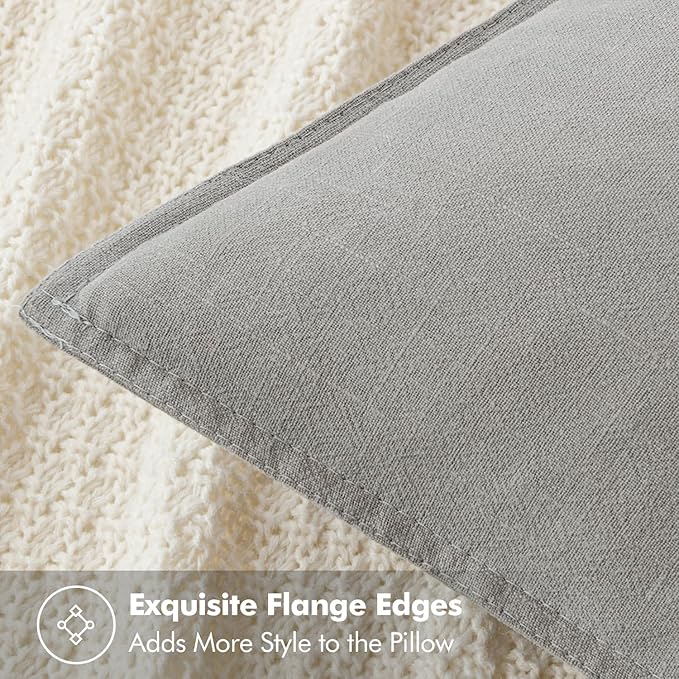 MIULEE Decorative Linen Pillow Covers 18x18 Inch Light Gray Boho Farmhouse Neutral Couch Throw Pillows for Bed Pack of 2 Accent Modern Pillowcase Sofa Livingroom Home Decor