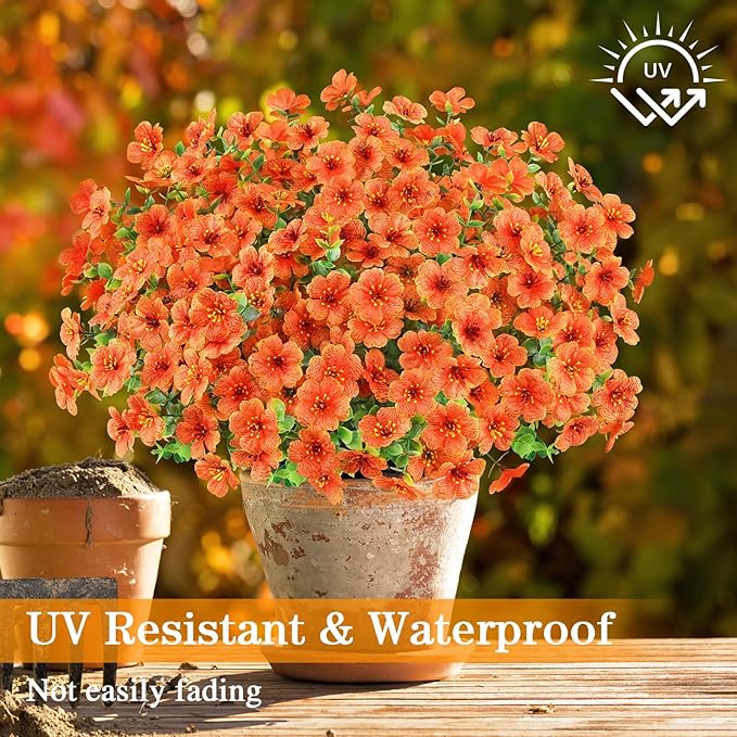 AGIRL 16 Bundles Artificial Fall Flowers Outdoor Indoor Decoration,No Fade Autumn Fake Plastic Plants with Eucalyptus Leaves,Faux Mums for Thanksgiving Garden Front Door Porch Patio Fall Decor