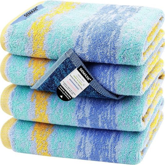 SEMAXE Hand Towels for Bathroom, 100% Cotton Towels with Hanging Loops, Soft and Absorbent, 4 Pack Hand Towel Set for Gym, Shower, Hotel, Spa and Kitchen, Colorful Towel - The Starry Night Collection