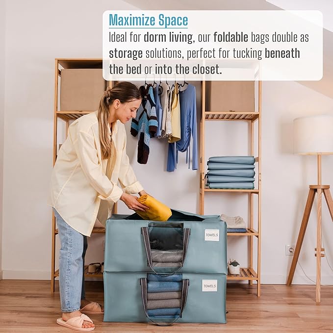 VENO 4 Pack Moving Bags for College, Heavy-Duty Storage Totes, Moving Boxes and Wardrobe Packing Supplies Alternative - Extra Large Durable Laundry Bags for Clothes (Light Blue Matte, 4 Pack)