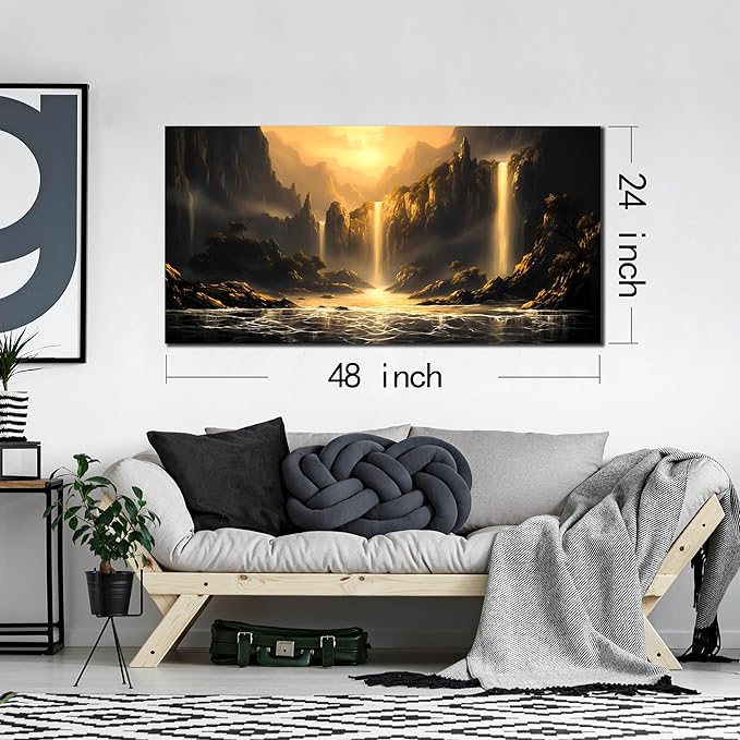 Waterfall Pictures Wall Decor for Living Room Mountain Canvas Wall Art for Office Modern Wall Art for Dining Room Size 24" x 48"