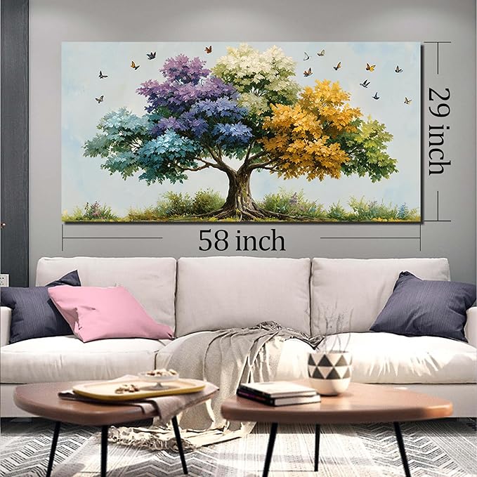 Kepgonegu Large Tree of Life Wall Art for Living Room Landscape Canvas Prints Colorful Butterfly Art for Bedroom Home Office Size 29x59