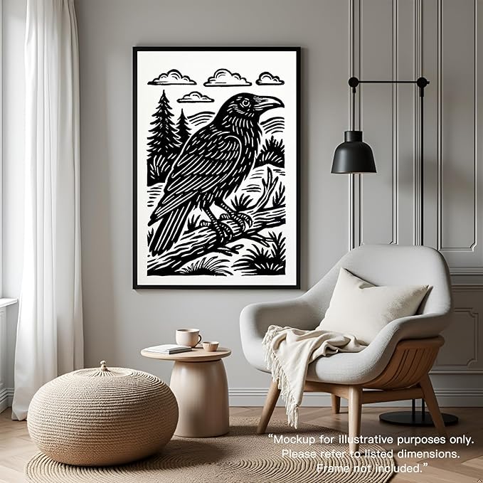 Caelumis Vintage Wall Art Decor Prints Black And White Pictures Posters For Farmhouse Living Bedroom Bathroom Room kitchen Handmade Unframed (Raven 12x16in)