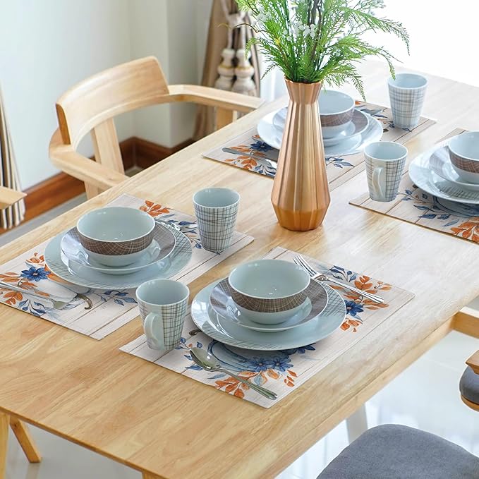 Fall Placemats 12×18 Inches Set of 4 Blue Orange Pumpkin Thanksgiving Festival Indoor Kitchen Dining Table Place Mats for Home Party Decoration