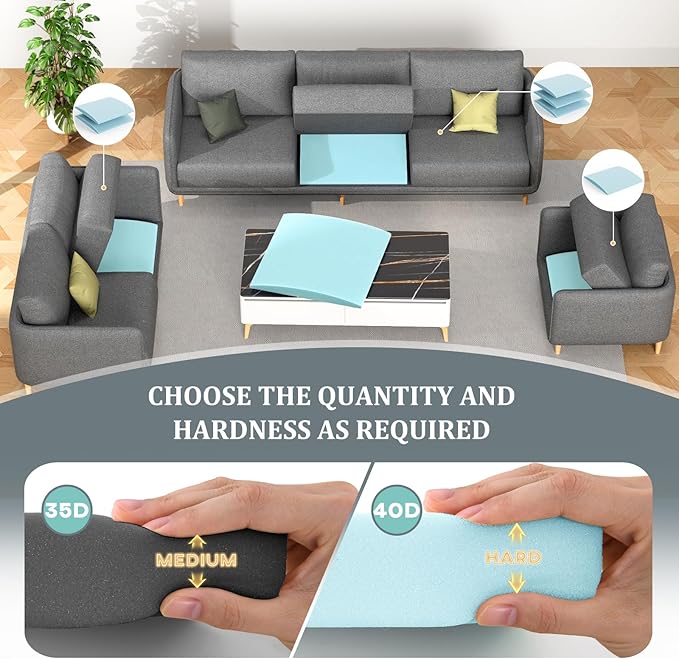 Couch Cushion Support to Fix Sagging Sofas - 20''x20'' Under Cushion Supports for Saggy Seat High Density Curved 40D Foam, Blue 2 Pack