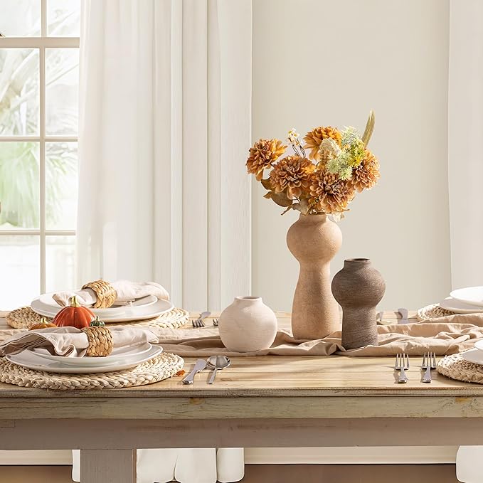 Ceramic Vase Home Table Decor - Flower Vase Set of 3 Living Room Kitchen Decorations Farmhouse Modern Rustic Vases Decorative Centerpiece for Shelf Bedroom Office Bathroom Dining Coffee Desk