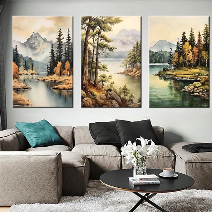 Abstract Landscape Canvas Wall Art Modern Forest and Mountain Range Pictures Print Autumn Beautiful Scenery Poster Painting for Living Room Office Wall Decoration Artwork Ready to Hang [72''Wx 36''H]