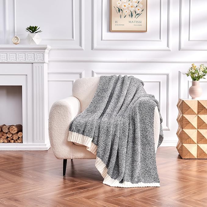 CozeCube Melange Blanket, Ultra Soft Black and White Throw Blanket, Warm Cozy Knit Fuzzy Plush Reversible Throw for Couch Bed Sofa, 60"x80"