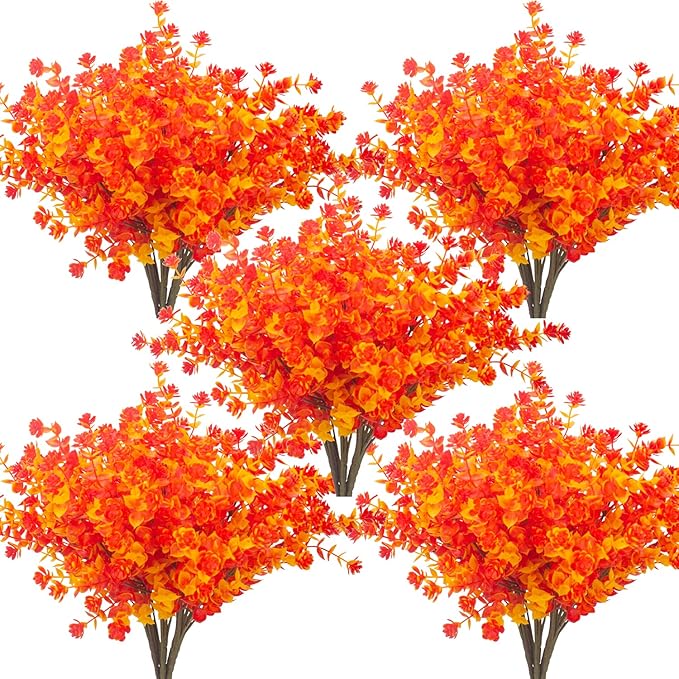 Artificial Fall Flowers, Fake Outdoor UV Resistant Autumn Plants for Home Kitchen Christmas Festival Thanksgiving Autumns Decoration(Gold Yellow)
