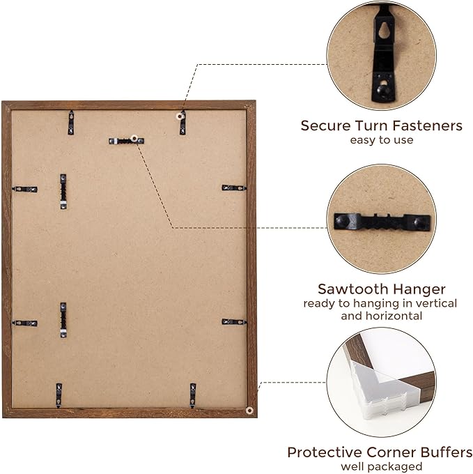 Fun Memories 11x17 Picture Frame, Natural Solid Oak Wood Frame 11 x 17 with Tempered Glass, 11''x17'' Matted for 8x12 Picture, Minimalist Wooden by Poster Art Walnut