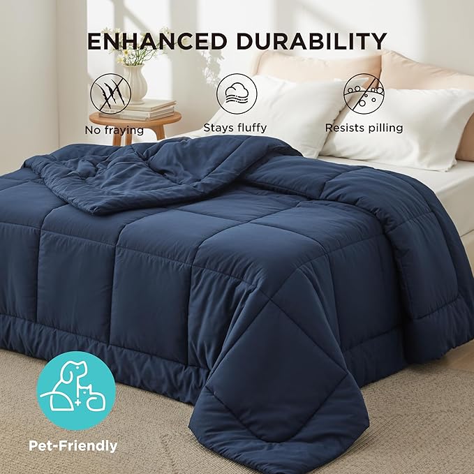 Bedsure Comforter Duvet Insert - Quilted Comforters Cal King Size, All Season Duvet, GentleSoft Down Alternative Bedding, with 8 Tabs, Gifts for Women/Men, Navy Blue, California King 96 X 102 Inches