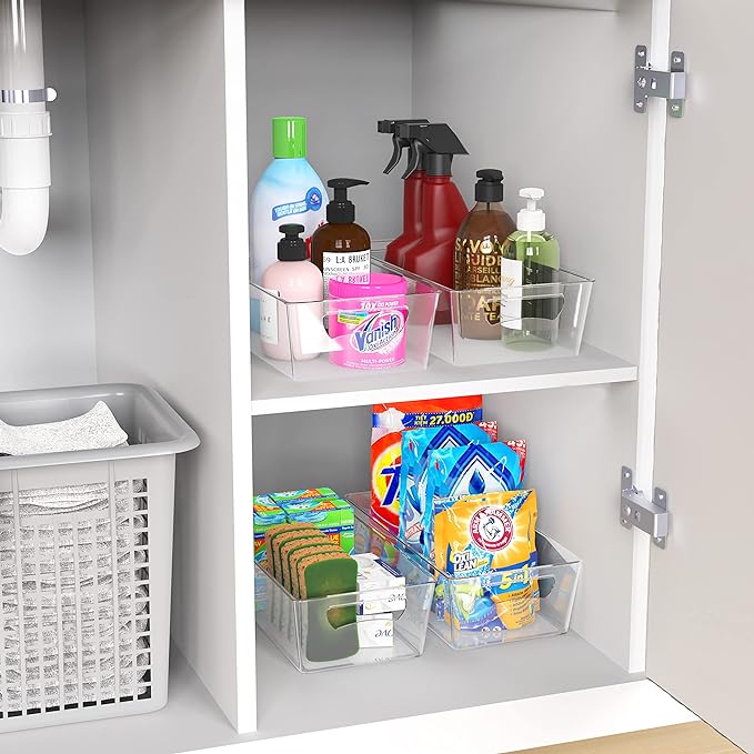 Simple Houseware 4 Pcs Pantry Clear Bin Storage Organizer, 14" x 7" x 3.75"