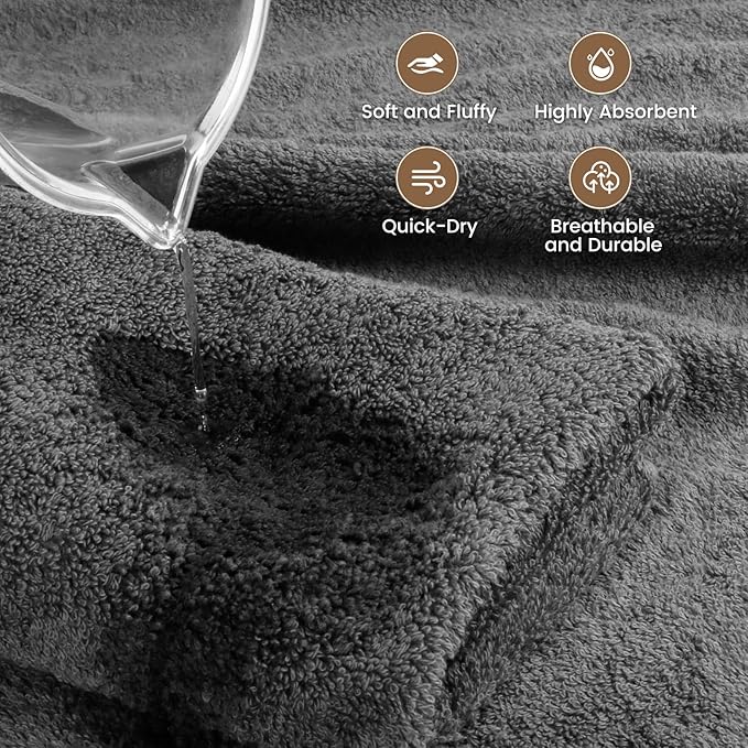 SEMAXE Grey Bath Towel, 100% Cotton Towel with Hanging Loop, Hotel & Spa Quality Soft Absorbent Towel for Bathroom, Gift Box Packaging, 1 Pc Bath Towel, 55" L x 27" W