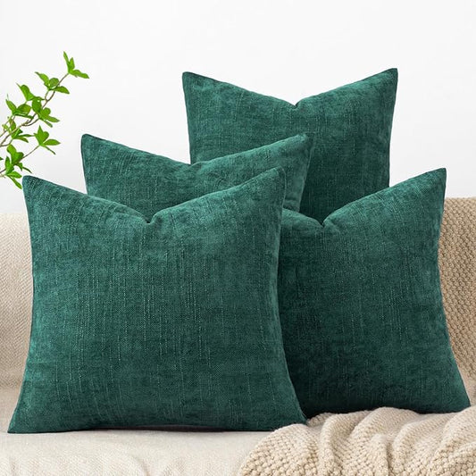Set of 4 Soft Textured Decorative Throw Pillow Covers 16x16 Inch Cozy Farmhouse Cushion Cover Square Accent Pillow Cases for Bed Couch Sofa Living Room, Dark Teal