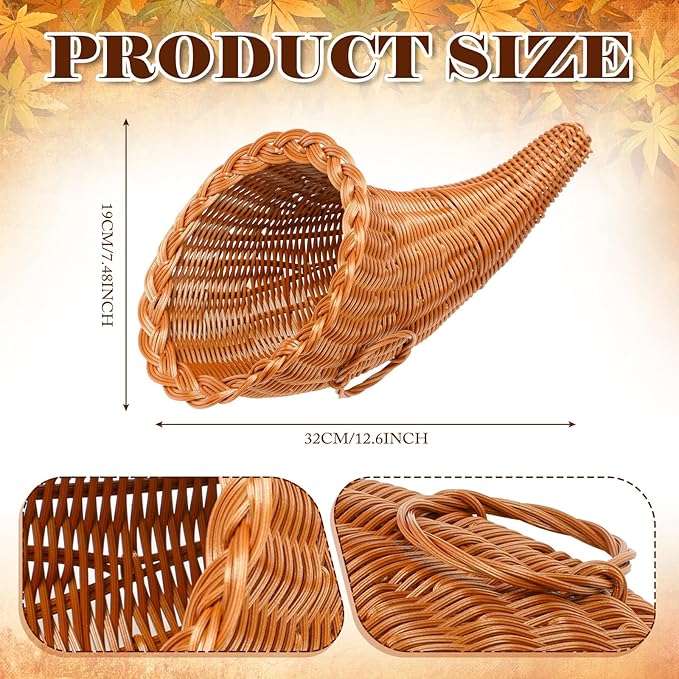 Dandat 1 Pcs Fall Cornucopia Basket 13.78 Inch Thanksgiving Horn of Plenty Autumn Table Decoration Harvest Cornucopia for Thanksgiving Table Centerpieces Fall Party Decorations