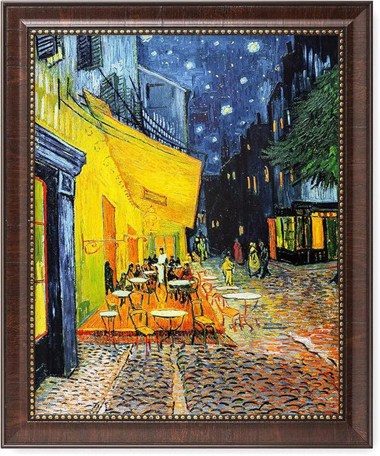 DECORARTS - Cafe Terrace At Night - Vincent Van Gogh Giclee Prints w/Antique Brown Frame for Wall Decor. Picture Size: 16x20, Total Size w/Frame: 19x23