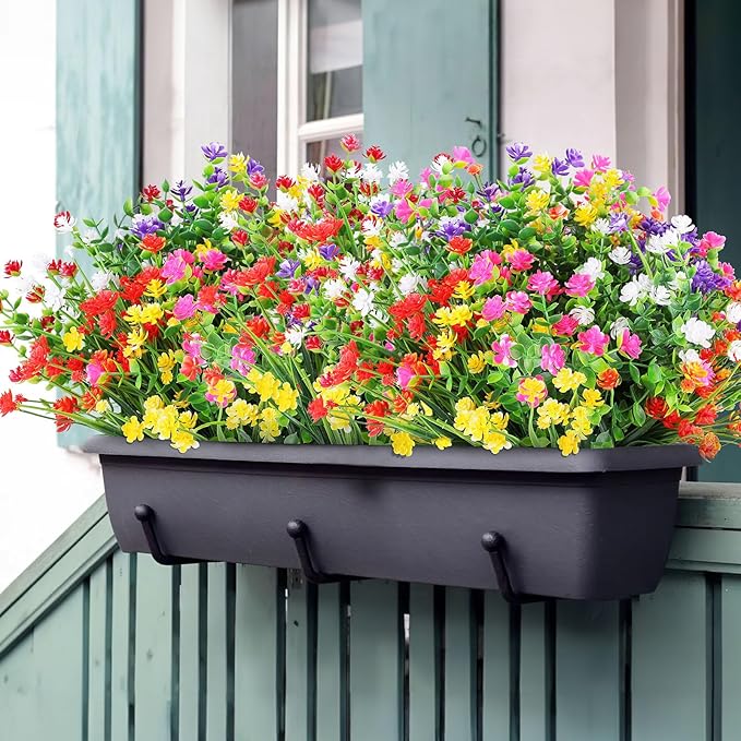 AGIRL 24 Bundles Artificial Flowers Outdoor,No Fade Fake Plastic Flowers Faux Plants for Decoration Hanging Planters Indoor Outside Garden Porch Window Box Home Farmhouse Wedding