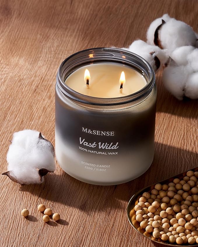 M&SENSE Sage Citrus Scented Candles for Men, 2 Wick 11.6oz Slow Burning 70 Hours Large Natural Soy Wax Black Candle Luxury Manly Scented Home Fragrance Holiday Gift for Him