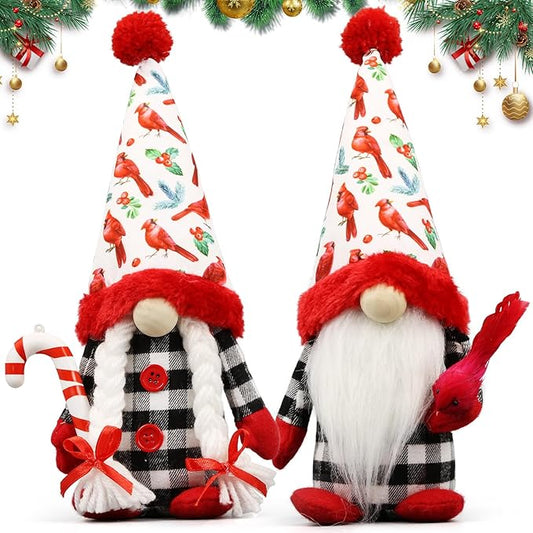 Christmas Red Cardinal Gnomes Decorations for Home, Indoor, Office- Xmas Gnomes Plush Doll - Christmas Elf Decoration Swedish Tomte- Red Cardinal Decor for Table - Gnomes Gifts for Women