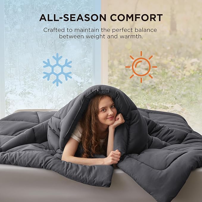 Bedsure Comforter Duvet Insert - Quilted Comforters Queen Size, All Season Duvet, GentleSoft Down Alternative Bedding, with 8 Tabs, Gifts for Women/Men, Grey, Queen 88 x 88 Inches