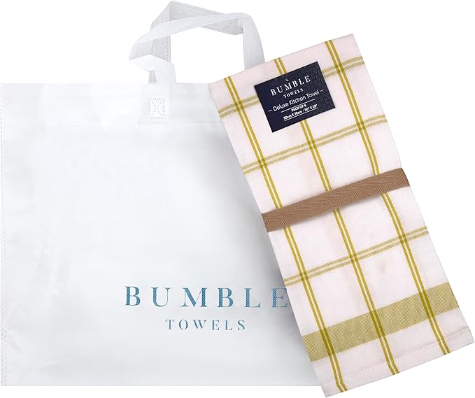 Premium Kitchen Towels (20”x 28”, 6 Pack) – Large Cotton Kitchen Hand Towels – Flat & Terry Towel – Highly Absorbent Tea Towels Set with Hanging Loop (Lime Green Check)