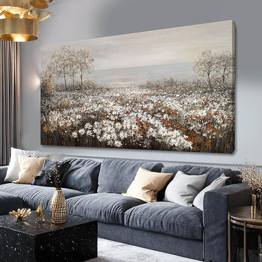 GAIDUOMAI Wildflower Wall Art Rustic Farmhouse Wall Decor Countryside Canvas Prints for Bedroom Large Landscape Painting for Living Room Hallway Decor 29x58 Inch