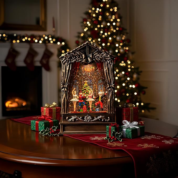 Christmas Snow Globe Lighted Nutcracker Suite Scene, Musical Window Water Lantern in Swirling Glitter, Holiday Decorations Gifts for Family, Children or Friends