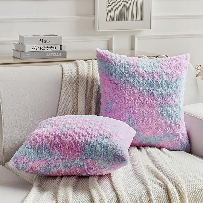 FUTEI Purple Decorative Throw Pillow Covers 24x24 Inch Set of 2,Soft Cozy Colorful Rose Swirl Texture Euro Pillow Sham,Modern Home Decor for Couch Sofa Bed Living Room