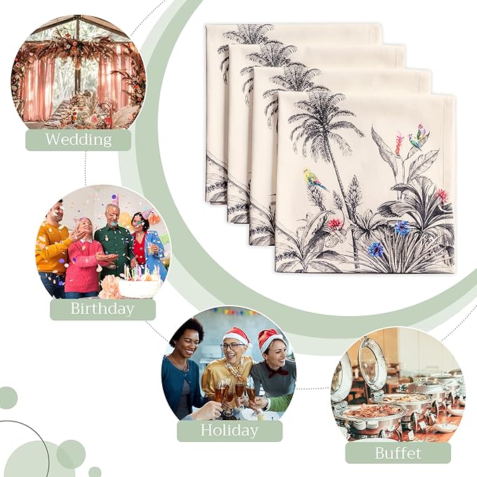 Maison d' Hermine Cloth Napkins Set of 4 100% Cotton Everyday Reusable Square Napkins Cloth Washable, Dinner, Party, Wedding, Restaurant (Amazonia, 20" x 20")