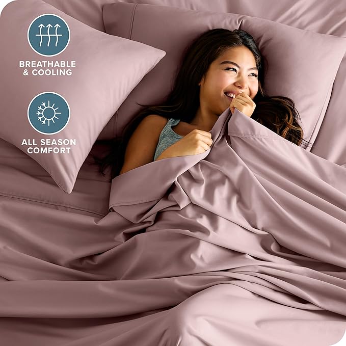 Bare Home Split Head Flex King Sheet Set - 1800 Ultra-Soft Microfiber Bed Sheets - Double Brushed - Deep Pockets - Easy Fit - 4 Piece Set - FlexTop King Bedding Sheets (Split Head Flex King, Mauve)