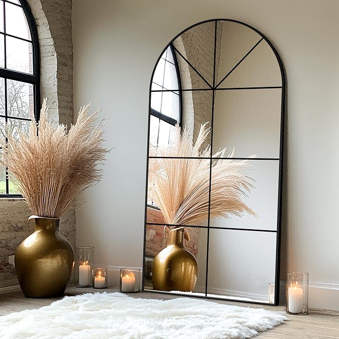 Wall Mirror,Full Length Floor, Window Pane for Living Room Decor, Decorative Wall Art, Large Wall for Bedroom, Hallway, Living Room Arch-27"X55"