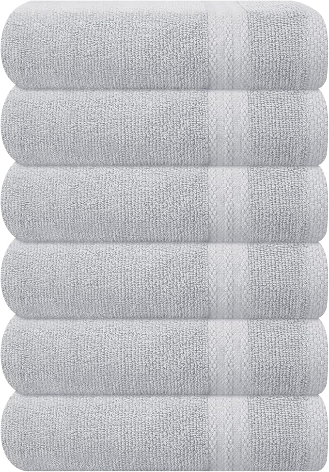 GLAMBURG Ultra Soft 6-Piece Hand Towel Set 16x28-100% Ringspun Cotton - Durable & Highly Absorbent Hand Towels - Ideal for use in Bathroom, Kitchen, Gym, Spa & General Cleaning - Light Grey