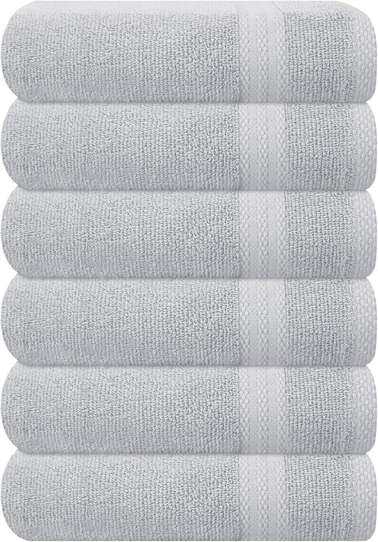 GLAMBURG Ultra Soft 6-Piece Hand Towel Set 16x28-100% Ringspun Cotton - Durable & Highly Absorbent Hand Towels - Ideal for use in Bathroom, Kitchen, Gym, Spa & General Cleaning - Light Grey