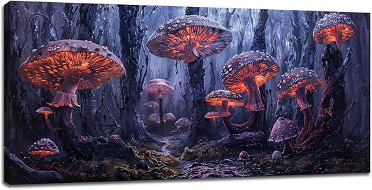30x60 inch Large Mushroom Decor Wall Art Forest Mushroom Canvas Wall Art Rustic Mushroom Pictures Print Painting Artwork Modern Home Decorations for Living Room Bedroom Office