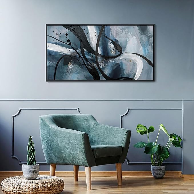 Abstract Canvas Wall Art - Black And White Graffiti Lines Simple Art Modern Abstract Artwork Canvas Prints Picture Contemporary Wall Decor Bedroom Living Room Office Decoration Framed Ready To Hang 20x40 Inch