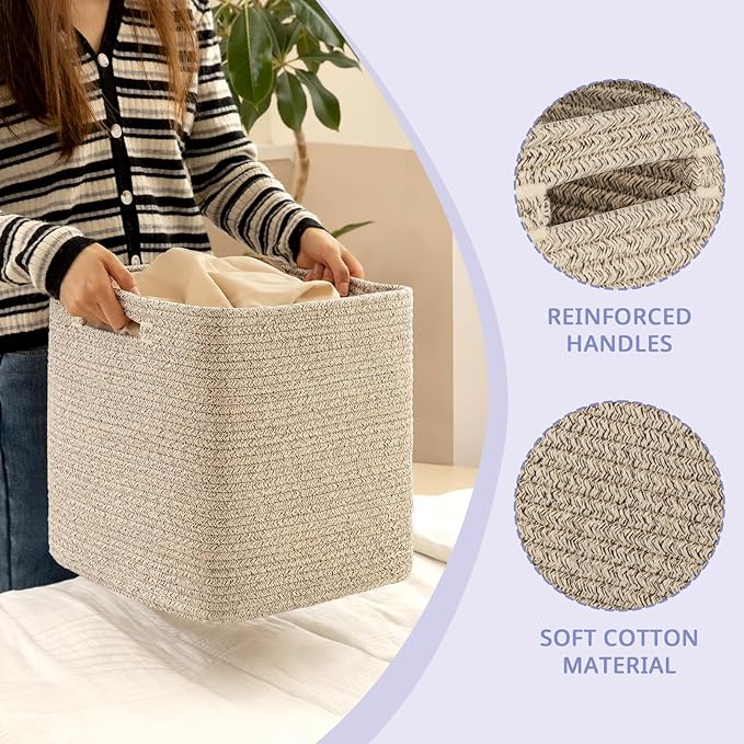 OIAHOMY Storage Cubes, 11 Inch Cube Organizer, Collapsible Storage Bins, Baskets for Organizing, Bins for Shelves-Brown, 2-PACK