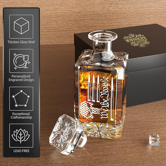 FURSARCAR Men Gifts Ideas for Birthday, Bullet-Skull Whiskey Decanter Set with 2 Glasses, Unique Cool Mens Fathers Birthday Gift from Daughter Son, Xmas Retirement Present Decanter Sets for Man