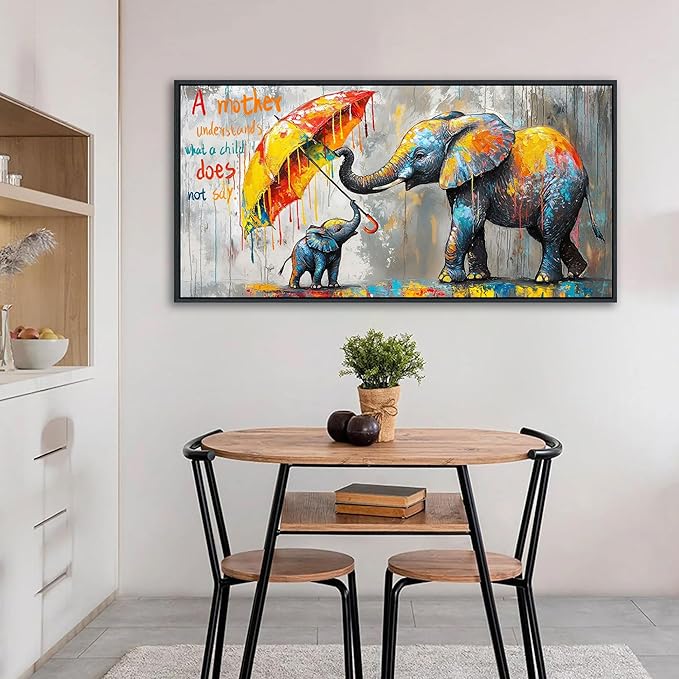 QZQCBLC Large Canvas Wall Art - Abstract Modern Street Art Graffiti Pictures Artwork Inspirational Animal Elephant Painting for Living room Bedroom Children's Room Framed Wall Decor 24x48 IN