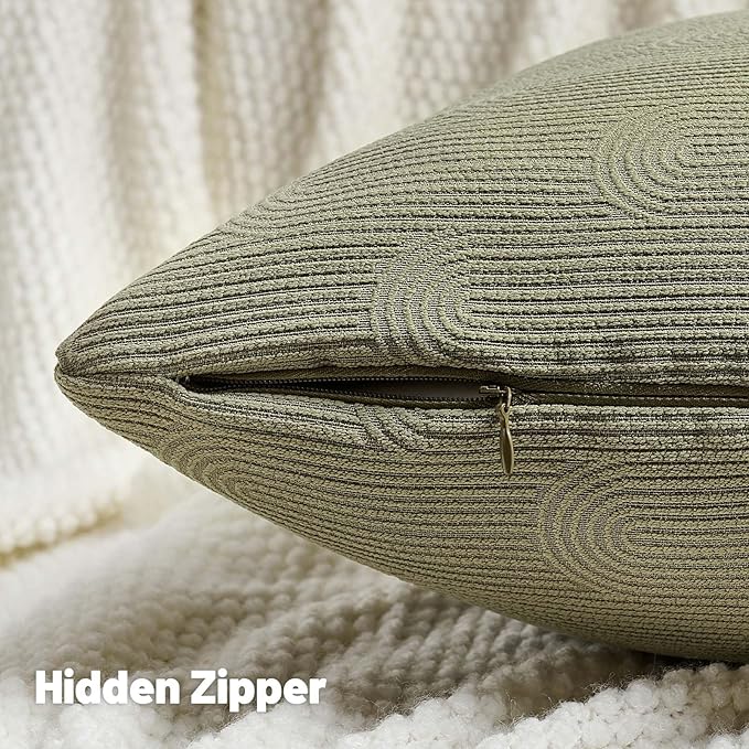 FUTEI Moss Green Chenille Decorative Throw Pillow Covers 24x24 Inch Set of 2,Soft Cozy Striped Geometric Patterns European Cushion Case,Modern Home Decor for Couch Bed Living Room